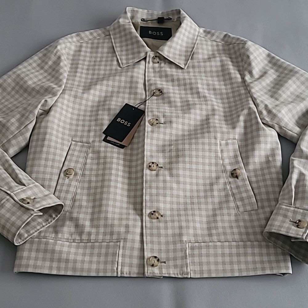 Hugo Boss Heston Checked Water Repellent Men's Jacket Light Beige 40R
